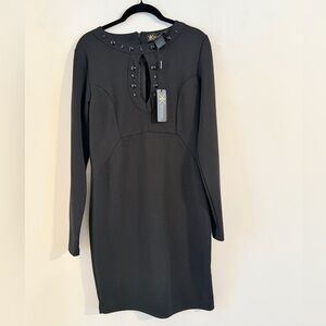 Kardashian Kollection Black Keyhole Jeweled Neck Dress Size L NWT